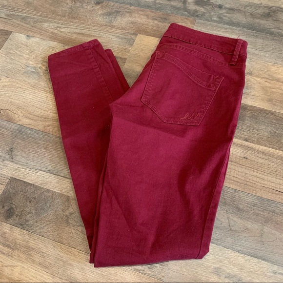 Express maroon burgundy red skinny jeans